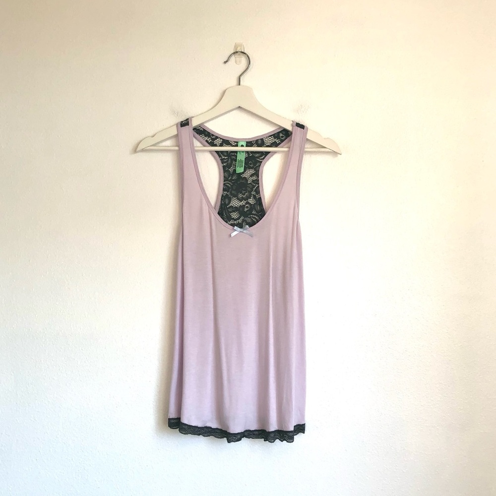 NWT Honeydew Intimates Light Purple / Gray Lace Trim Sleep Tank Top Size Large